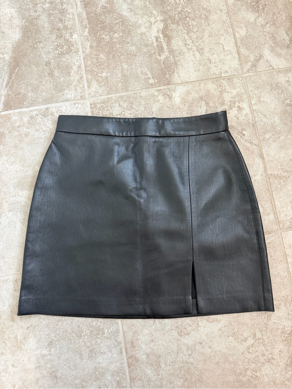 Wilfred Black Faux Leather Mini Skirt with Front Slit